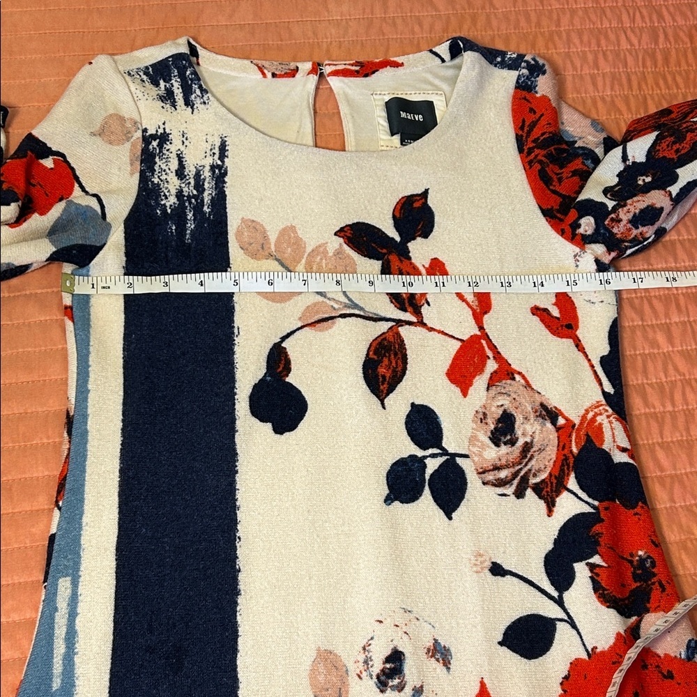 Maeve Anthropologie Bell Sleeve Floral Anthousai swing shift sweater dress sz XS - Picture 12 of 16